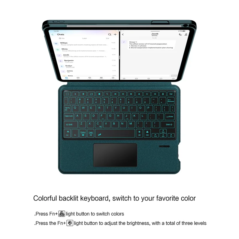 For iPad Pro 11 (2021) / (2020) Leather Case + Wireless Keyboard with Backlight Trackpad - Green