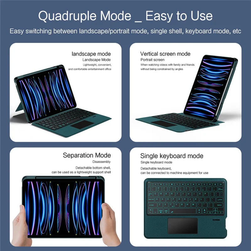 For iPad Pro 11 (2021) / (2020) Leather Case + Wireless Keyboard with Backlight Trackpad - Green