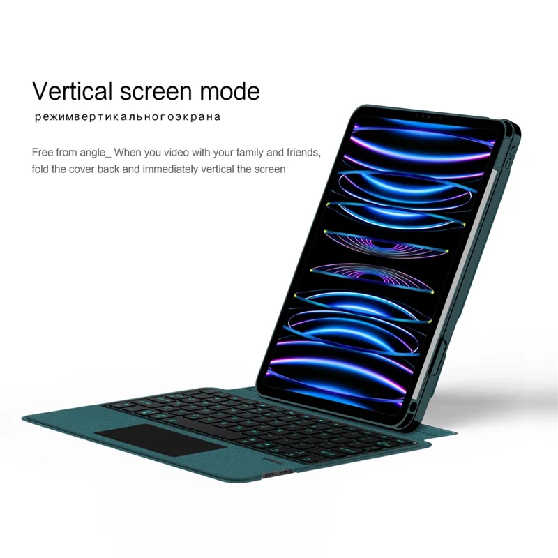 For iPad Pro 11 (2021) / (2020) Leather Case + Wireless Keyboard with Backlight Trackpad - Green