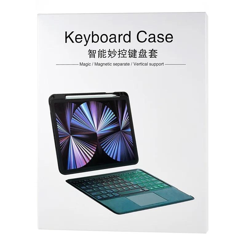 JIUYU for iPad Pro 12.9-inch (2020) / (2021) Leather Case + Bluetooth-Compatible Keyboard with Backlight Trackpad - Black