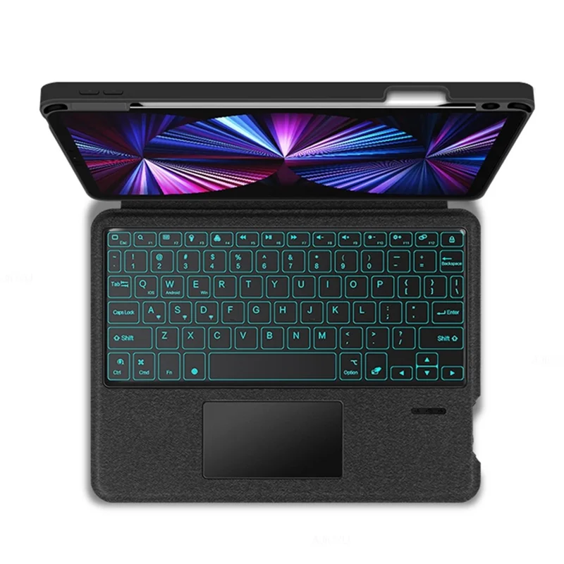 JIUYU for iPad Pro 12.9-inch (2020) / (2021) Leather Case + Bluetooth-Compatible Keyboard with Backlight Trackpad - Black