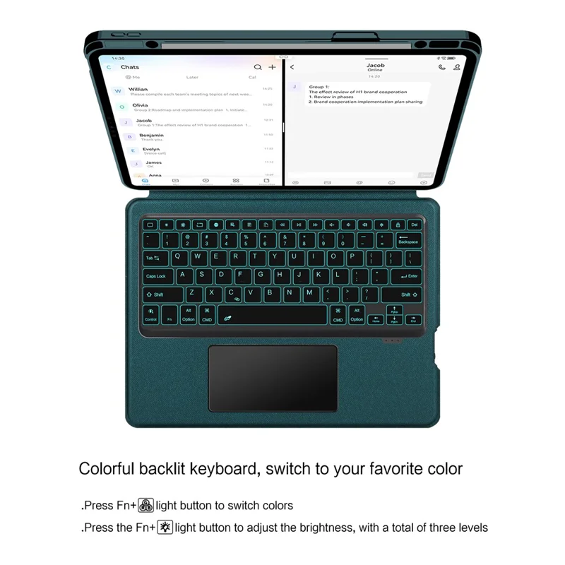 JIUYU For iPad Pro 12.9 (2021) / (2020) Leather Case + Bluetooth-compatible Keyboard with Backlight Trackpad - Green