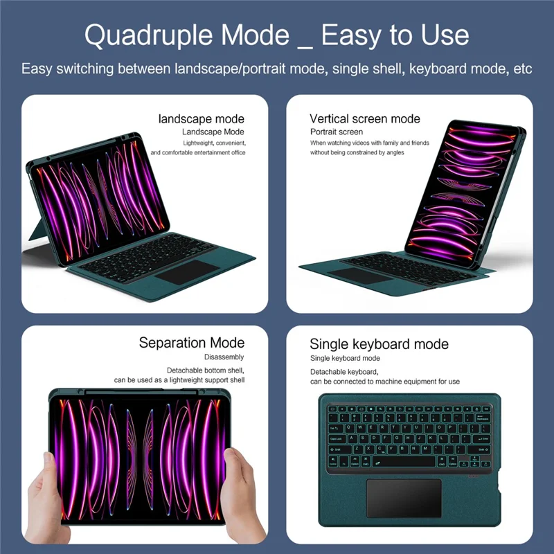 JIUYU For iPad Pro 12.9 (2021) / (2020) Leather Case + Bluetooth-compatible Keyboard with Backlight Trackpad - Green