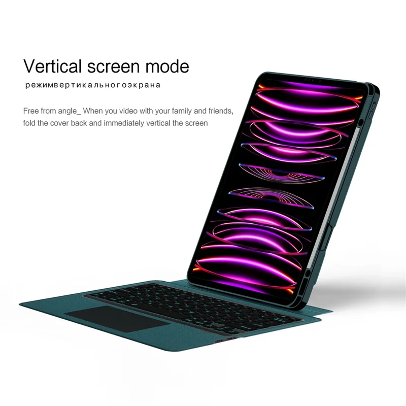 JIUYU For iPad Pro 12.9 (2021) / (2020) Leather Case + Bluetooth-compatible Keyboard with Backlight Trackpad - Green