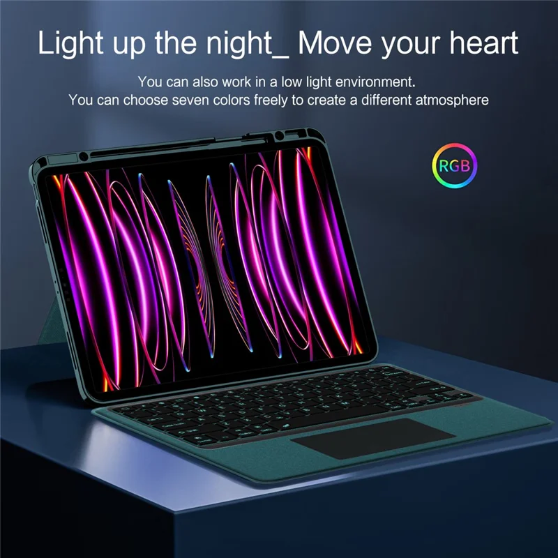 JIUYU For iPad Pro 12.9 (2021) / (2020) Leather Case + Bluetooth-compatible Keyboard with Backlight Trackpad - Green