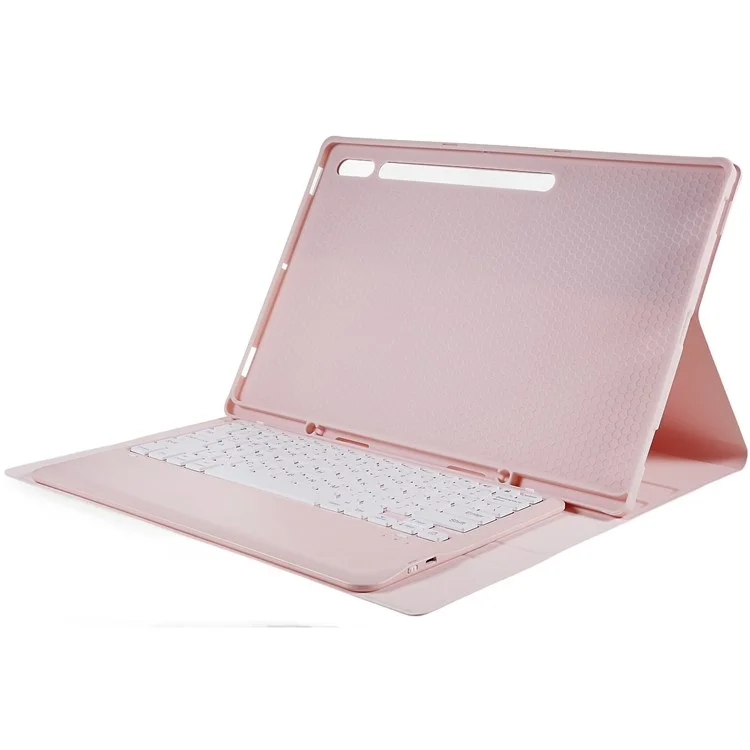 T900B Clavier Bluetooth Étui en cuir amovible pour Samsung Galaxy Tab S10 Ultra / S9 Ultra / S8 Ultra - Rose / Rose + Blanc