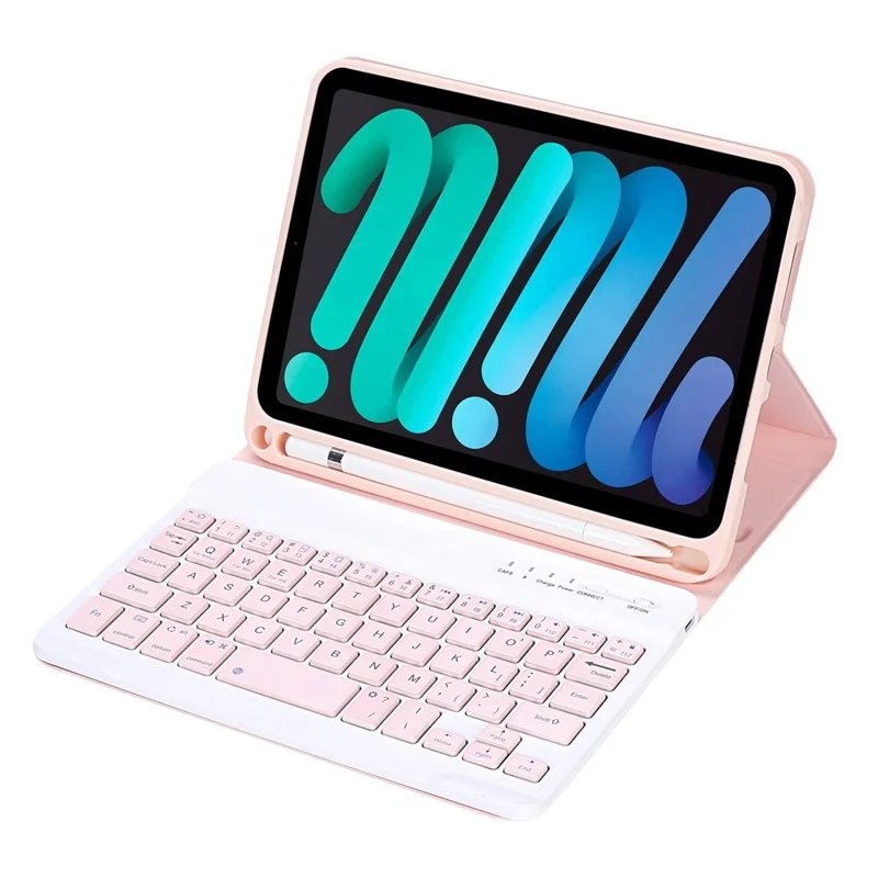 C06B For iPad mini (2024) / mini (2021) Bluetooth-compatible Keyboard Leather Stand Case with Pen Slot - Pink