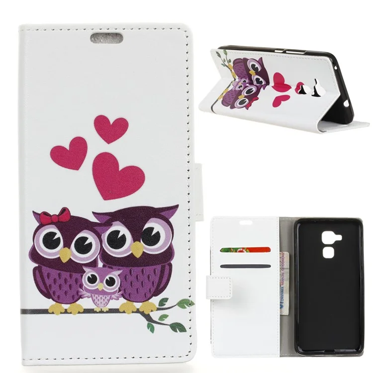 Pattern Printing Wallet Stand Leather Case for BQ Aquaris VS Plus - Sweet Owl Family