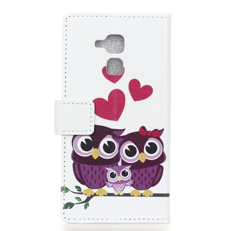 Pattern Printing Wallet Stand Leather Case for BQ Aquaris VS Plus - Sweet Owl Family