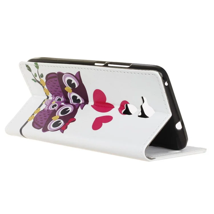 Pattern Printing Wallet Stand Leather Case for BQ Aquaris VS Plus - Sweet Owl Family