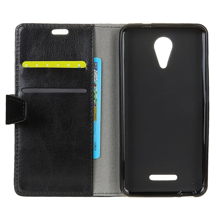 Crazy Horse Stand Wallet PU Leather Case for Wiko Tommy 2 - Black