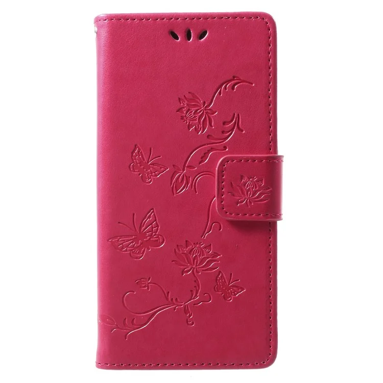 Imprint Butterfly Flower Leather Wallet Phone Case for Wiko Lenny 4 - Rose