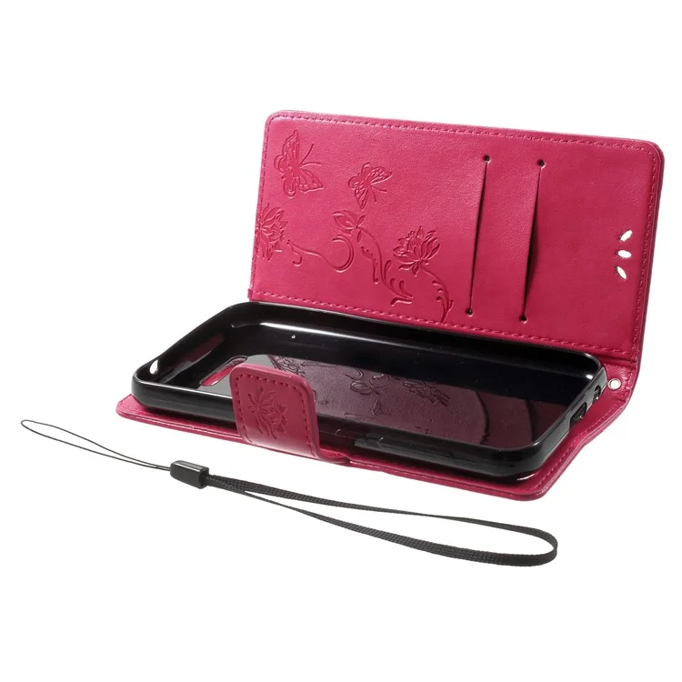 Imprint Butterfly Flower Leather Wallet Phone Case for Wiko Lenny 4 - Rose