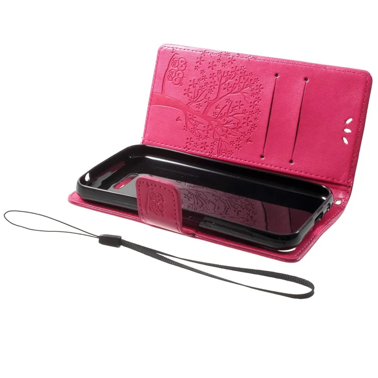 Imprint Tree Owl Magnetic Wallet PU Leather Stand Cover for Wiko Lenny 4 - Rose