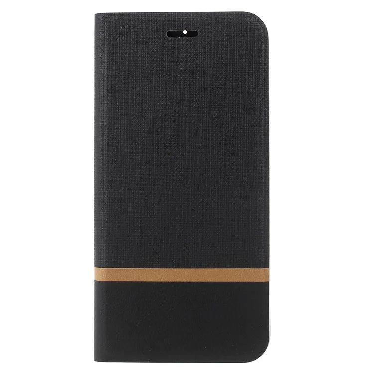 Cross Texture Contrast Color Steel Sheet Leather Card Holder Case for Wiko View XL - Black
