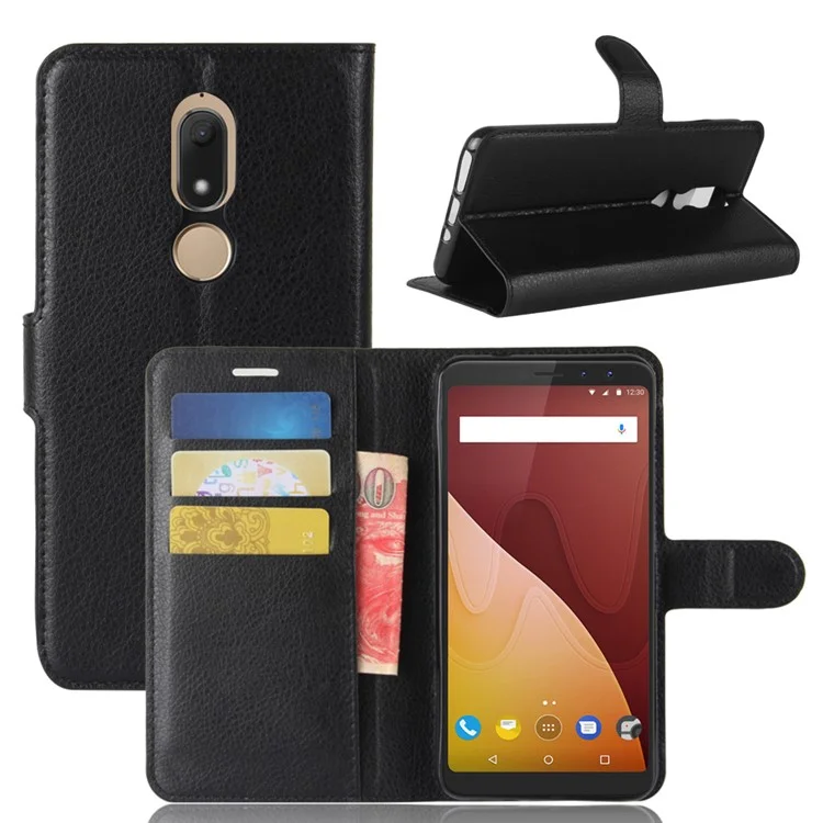 Litchi Texture Wallet Stand Leather Case for Wiko View Prime - Black