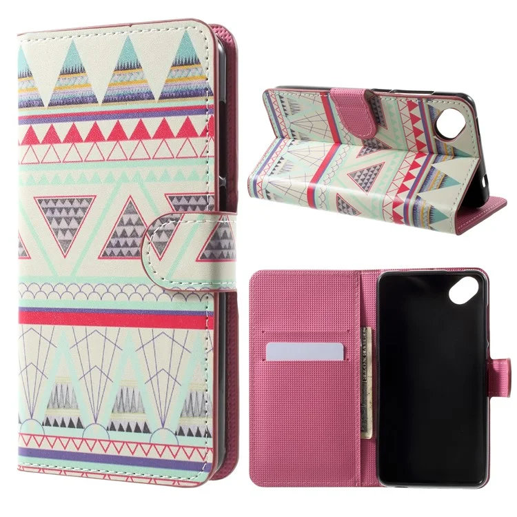 Pattern Printing Leather Card Slots Stand Folio Case for Wiko Sunny 2 Plus - Triangle