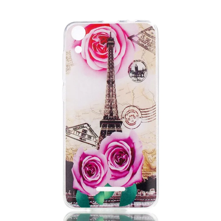 Ultra Thin Patterned Soft TPU Case for Wiko Lenny 4 - Rose and Eiffel Tower