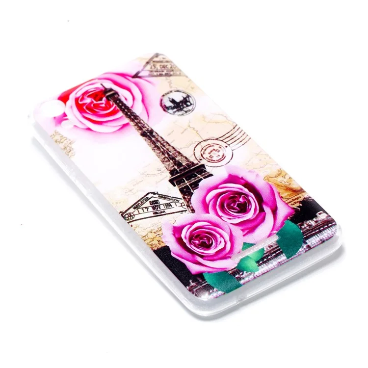 Ultra Thin Patterned Soft TPU Case for Wiko Lenny 4 - Rose and Eiffel Tower
