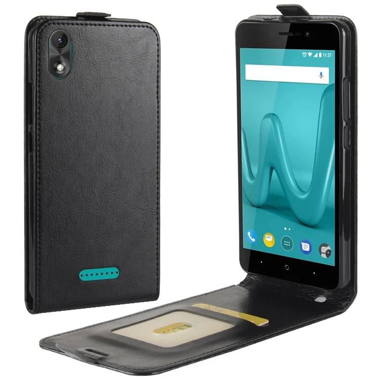Crazy Horse Vertical Flip Leather Card Holder Phone Case for Wiko Lenny 4 Plus - Black