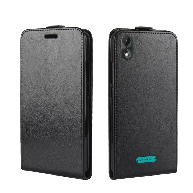 Crazy Horse Vertical Flip Leather Card Holder Phone Case for Wiko Lenny 4 Plus - Black