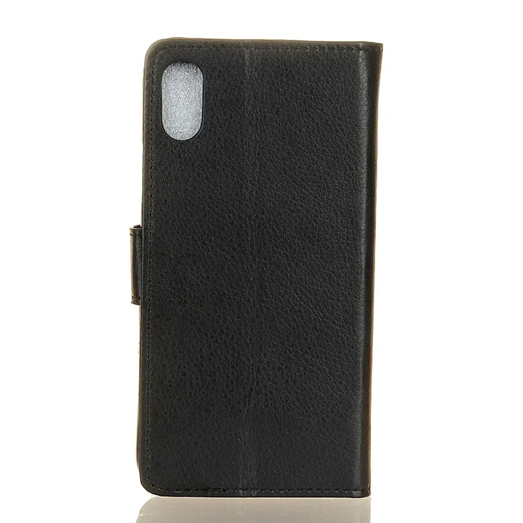Litchi Skin PU Leather Wallet Stand Phone Shell for Wiko Robby 2 - Black
