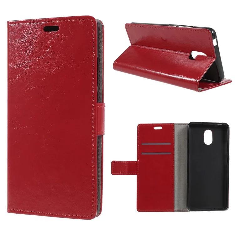 Crazy Horse Wallet Leather Protection Mobile Phone Case for Wiko Lenny 5 - Red