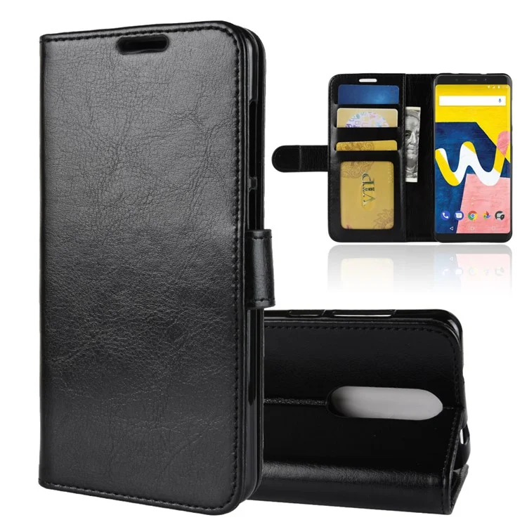 Crazy Horse PU Leather Wallet Cell Phone Case Cover for Wiko View Lite - Black