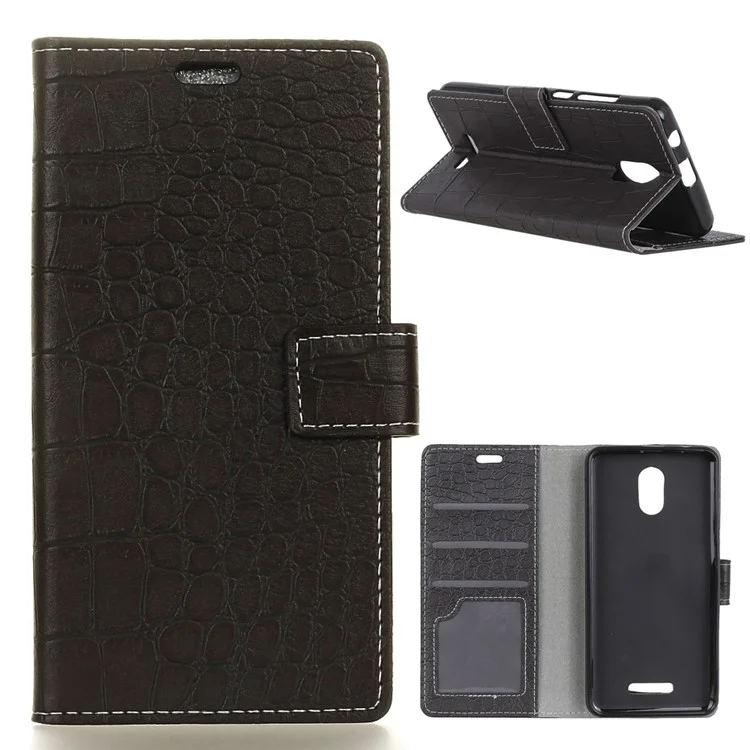 Crocodile Texture PU Leather Magnetic Wallet Case for Wiko Jerry 3 - Black
