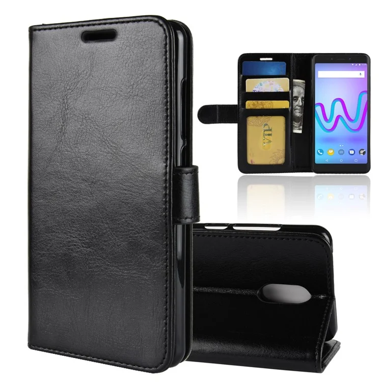 Crazy Horse Wallet Leather Stand Case for Wiko Jerry 3 - Black