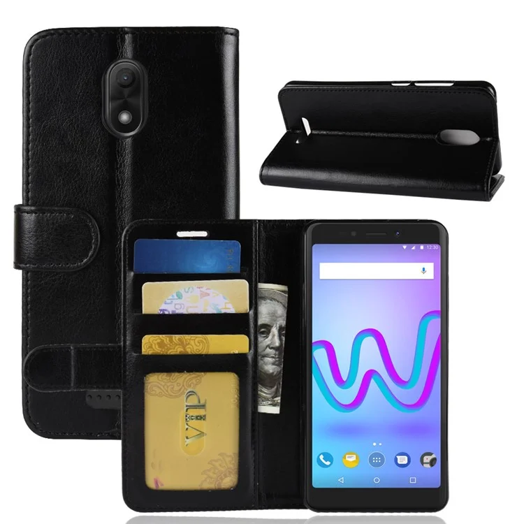 Crazy Horse Wallet Leather Stand Case for Wiko Jerry 3 - Black
