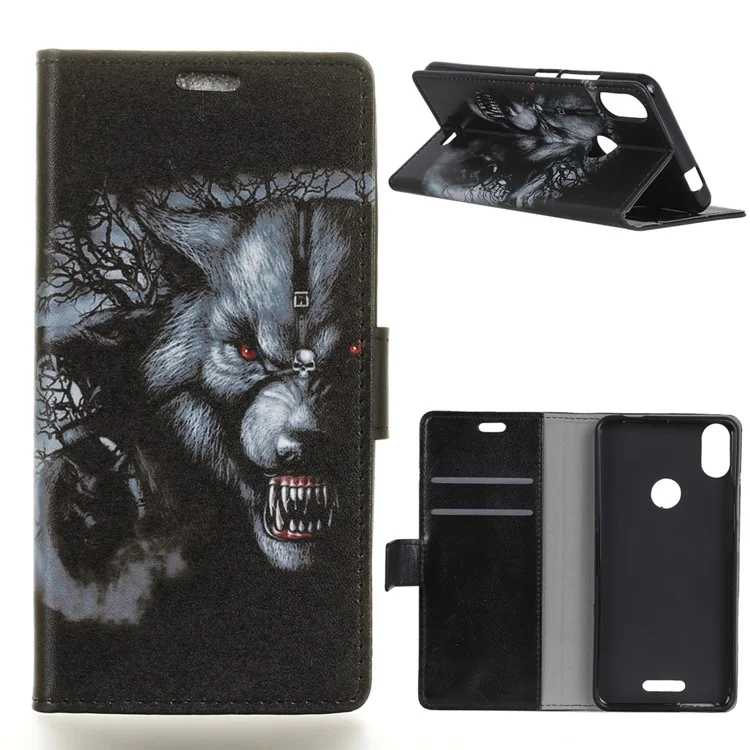 Pattern Printing Stand Leather Wallet Mobile Case for Wiko View Max - Fierce Wolf
