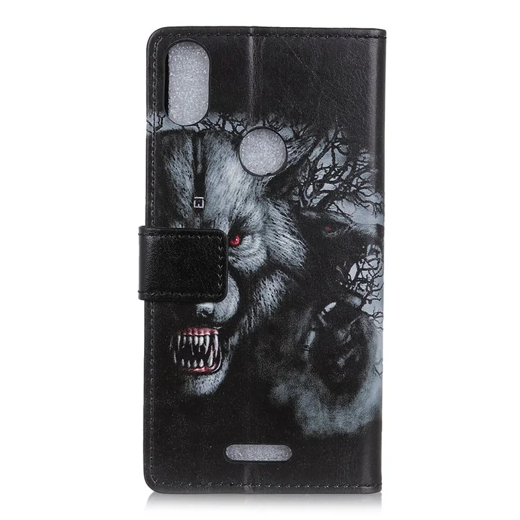 Pattern Printing Stand Leather Wallet Mobile Case for Wiko View Max - Fierce Wolf
