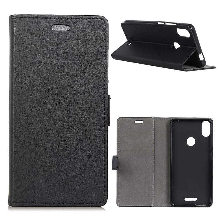 PU Leather Folio Flip Wallet Stand Cover Shell for Wiko View Max - Black