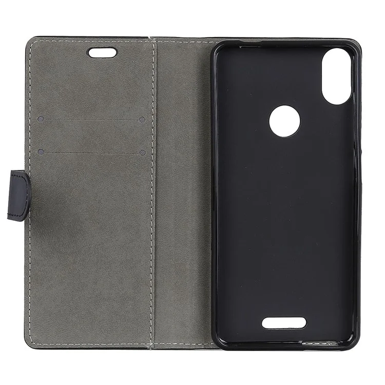 PU Leather Folio Flip Wallet Stand Cover Shell for Wiko View Max - Black