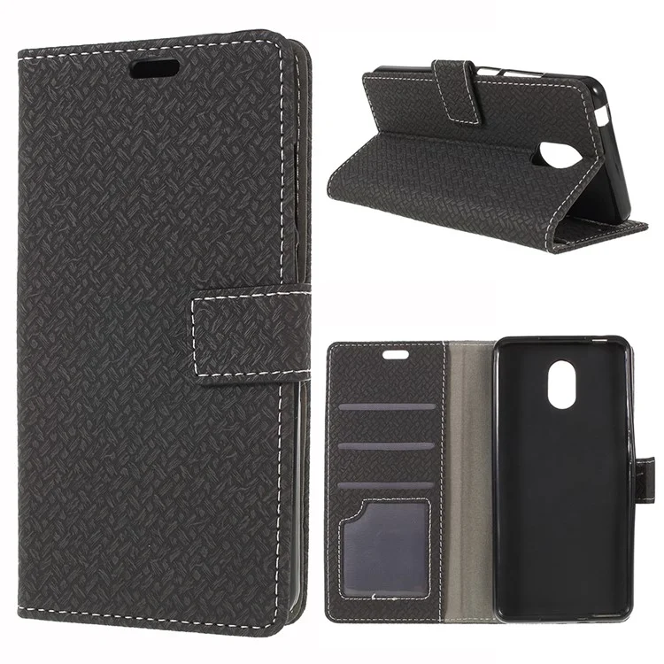 Woven Texture Wallet Magnetic Leather Phone Casing for Wiko Lenny 5 - Black