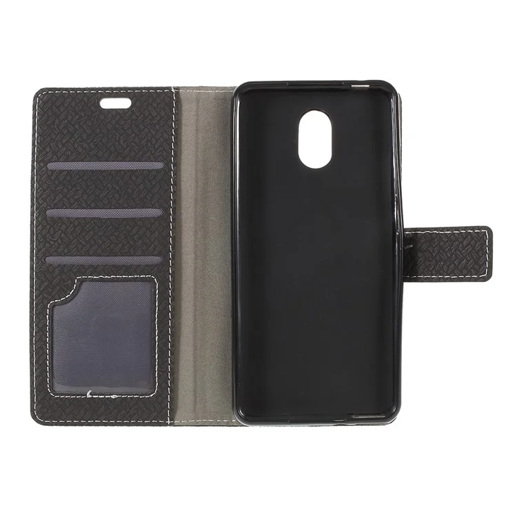 Woven Texture Wallet Magnetic Leather Phone Casing for Wiko Lenny 5 - Black
