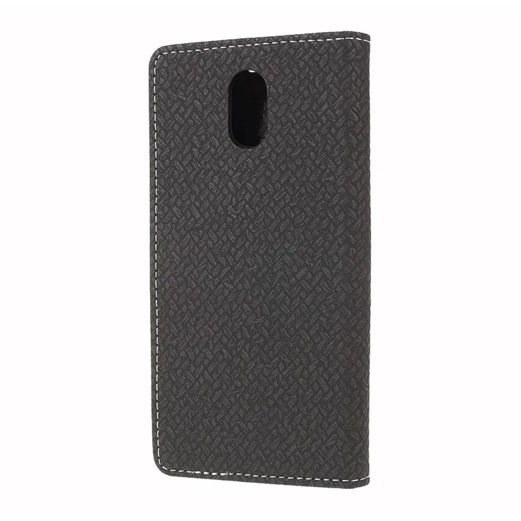 Woven Texture Wallet Magnetic Leather Phone Casing for Wiko Lenny 5 - Black