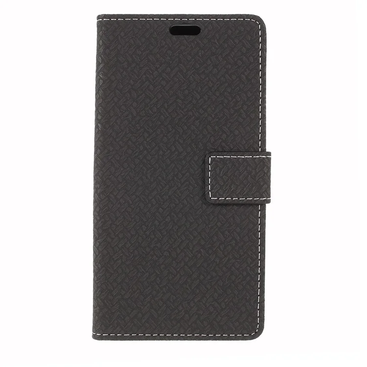 Woven Texture Wallet Magnetic Leather Phone Casing for Wiko Lenny 5 - Black