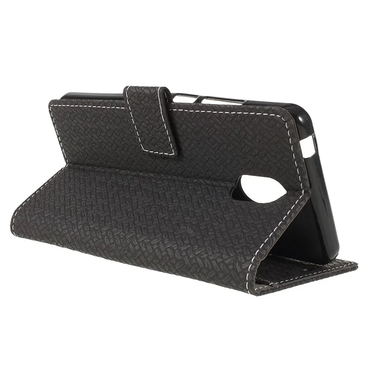 Woven Texture Wallet Magnetic Leather Phone Casing for Wiko Lenny 5 - Black