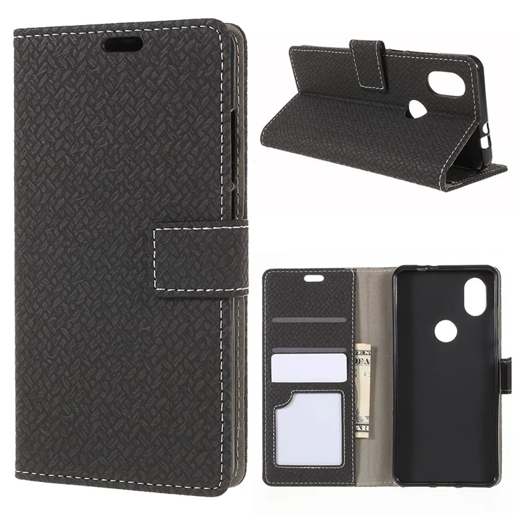 Woven Texture Wallet Stand Leather Phone Case for Wiko View2 - Black