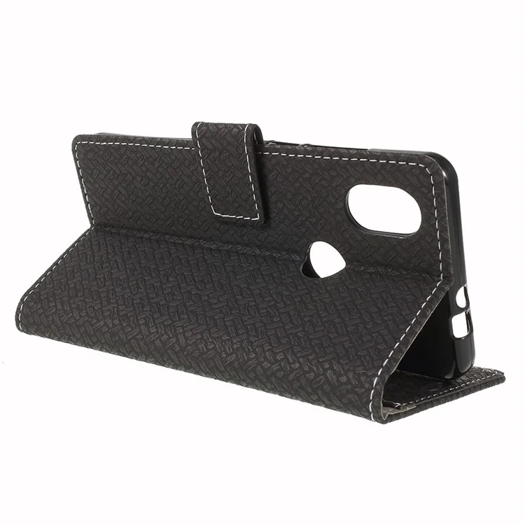 Woven Texture Wallet Stand Leather Phone Case for Wiko View2 - Black
