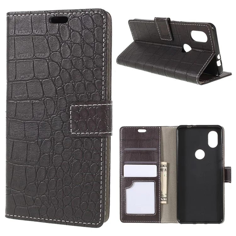 Vintage Crocodile Texture Wallet Stand Leather Case for Wiko View2 - Black