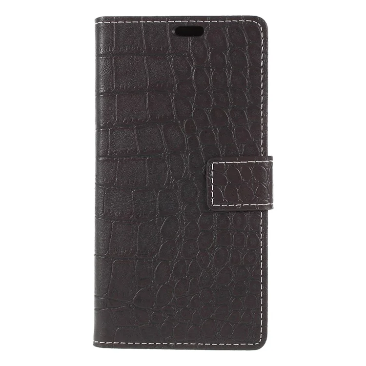 Vintage Crocodile Texture Wallet Stand Leather Case for Wiko View2 - Black