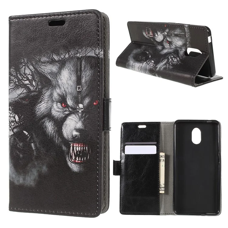 Pattern Printing Stand Leather Wallet Mobile Case for Wiko Lenny 5 - Fierce Wolf