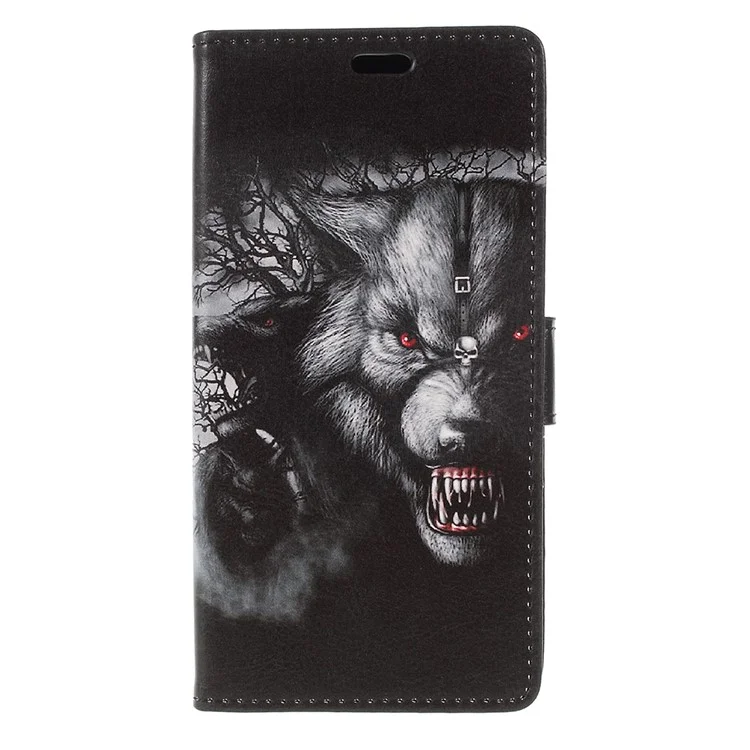 Pattern Printing Stand Leather Wallet Mobile Case for Wiko Lenny 5 - Fierce Wolf