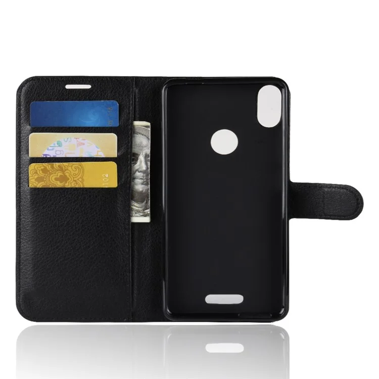 Litchi Texture Wallet Stand Leather Case for Wiko View Max - Black