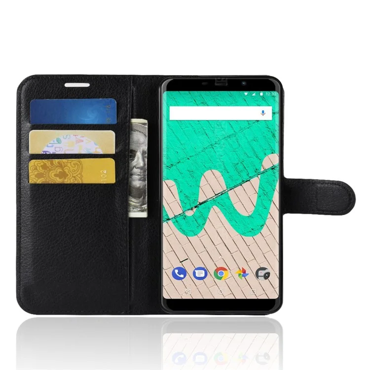 Litchi Texture Wallet Stand Leather Case for Wiko View Max - Black