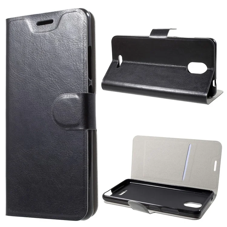 Crazy Horse Wallet Magnetic Stand Leather Case (Built-in Steel Sheet) for Wiko View Go - Black