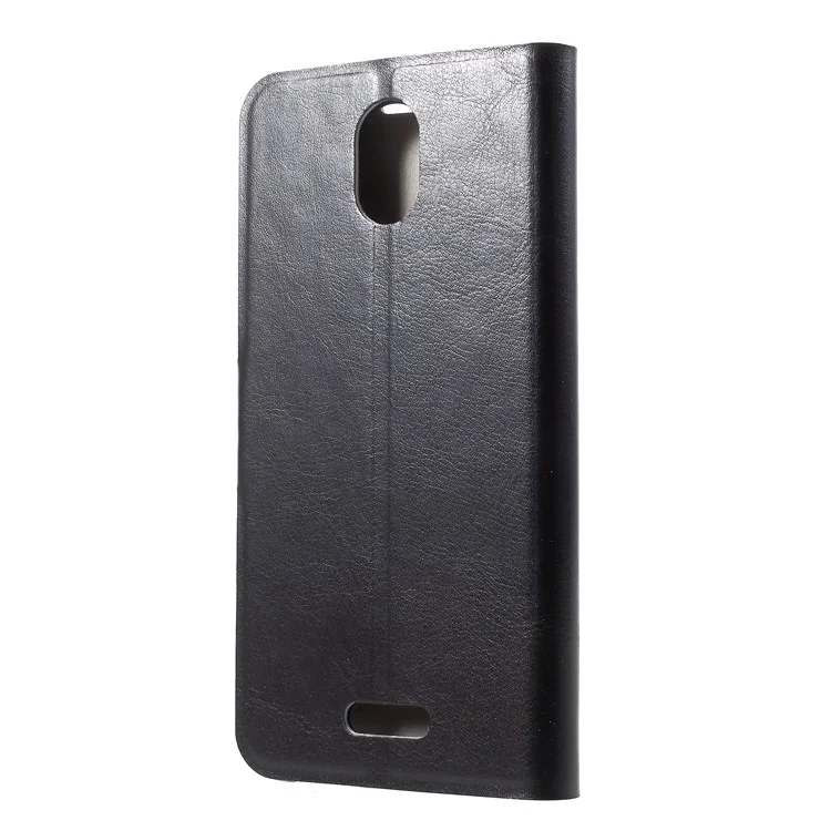Crazy Horse Wallet Magnetic Stand Leather Case (Built-in Steel Sheet) for Wiko View Go - Black